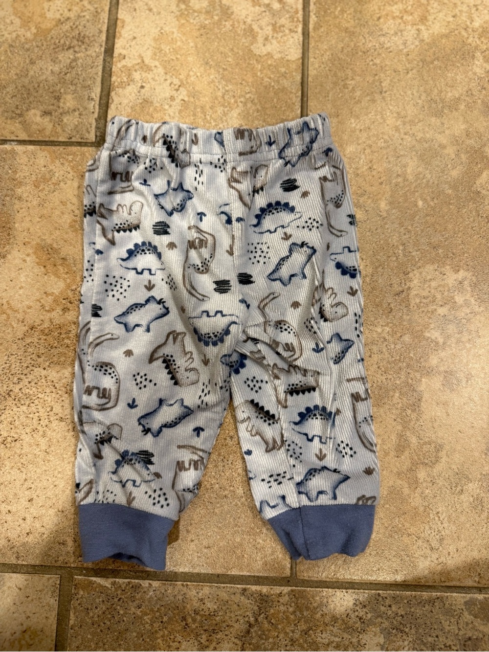 Baby Essentials Light Blue Dinosaur Ribbed Joggers with Blue Cuffs